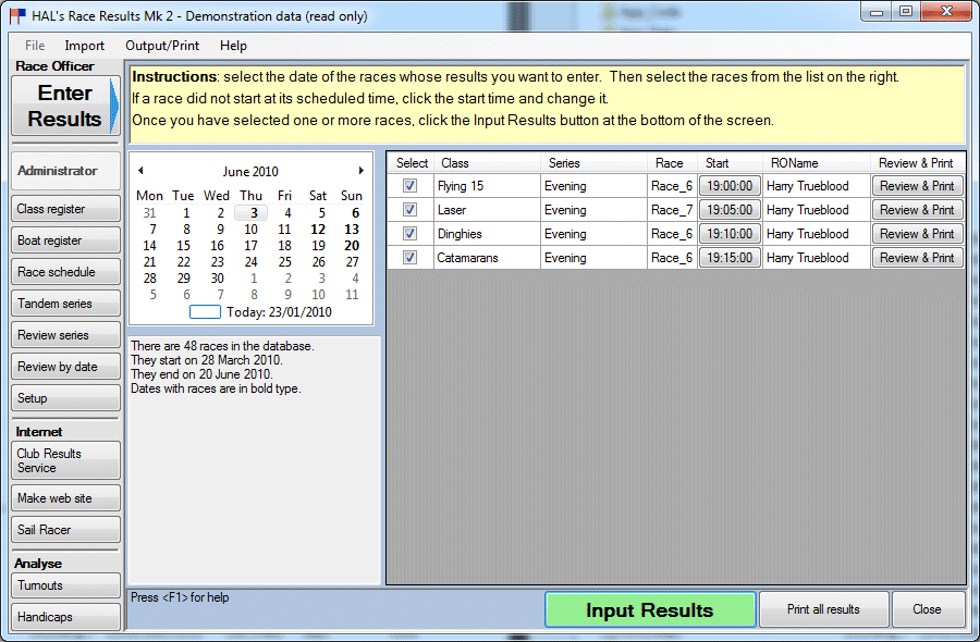 Choose races screen
